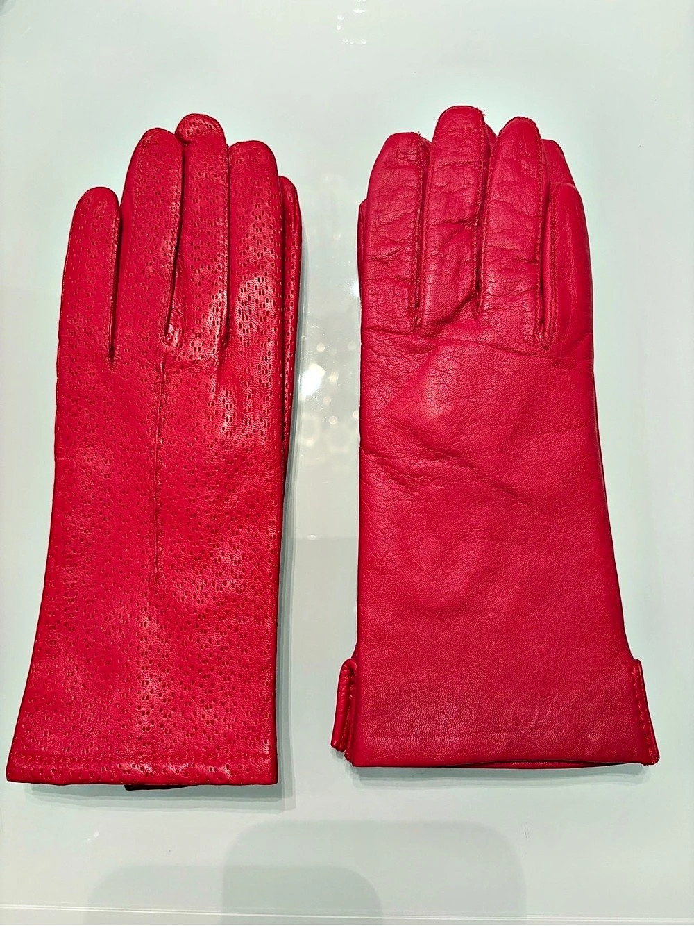 Vintage Ladies Red Leather Gloves (2 pair) in Size 7 1/2 & Medium Preloved